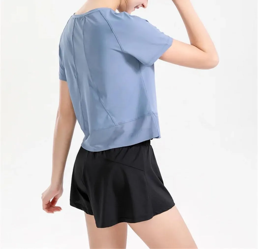 Women's Short Sleeve Crewneck Mesh T-Shirt Soft Lightweight Quick Dry Tops Yoga Pilates Golf Clothing