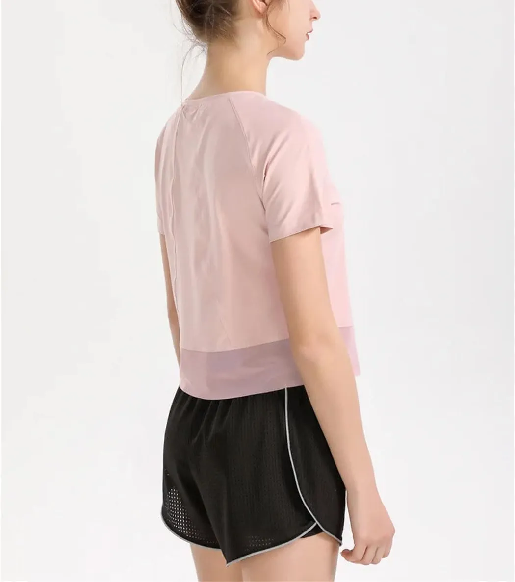 Women's Short Sleeve Crewneck Mesh T-Shirt Soft Lightweight Quick Dry Tops Yoga Pilates Golf Clothing