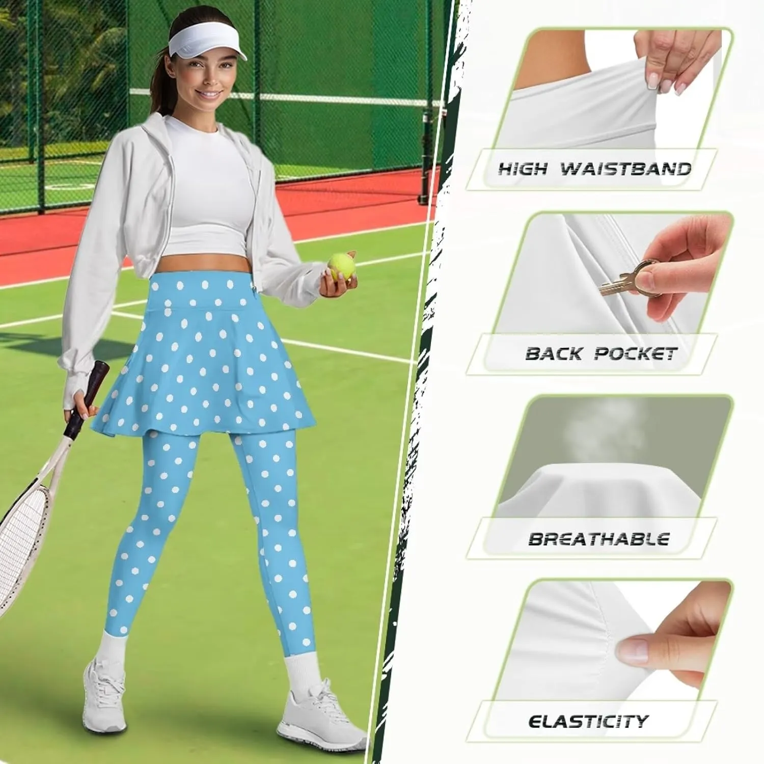 Womens Skirted Legging Tummy Control Tennis Leggings Clothes Sport Tights Gathered Skirt Ultra Soft Skirted Capris