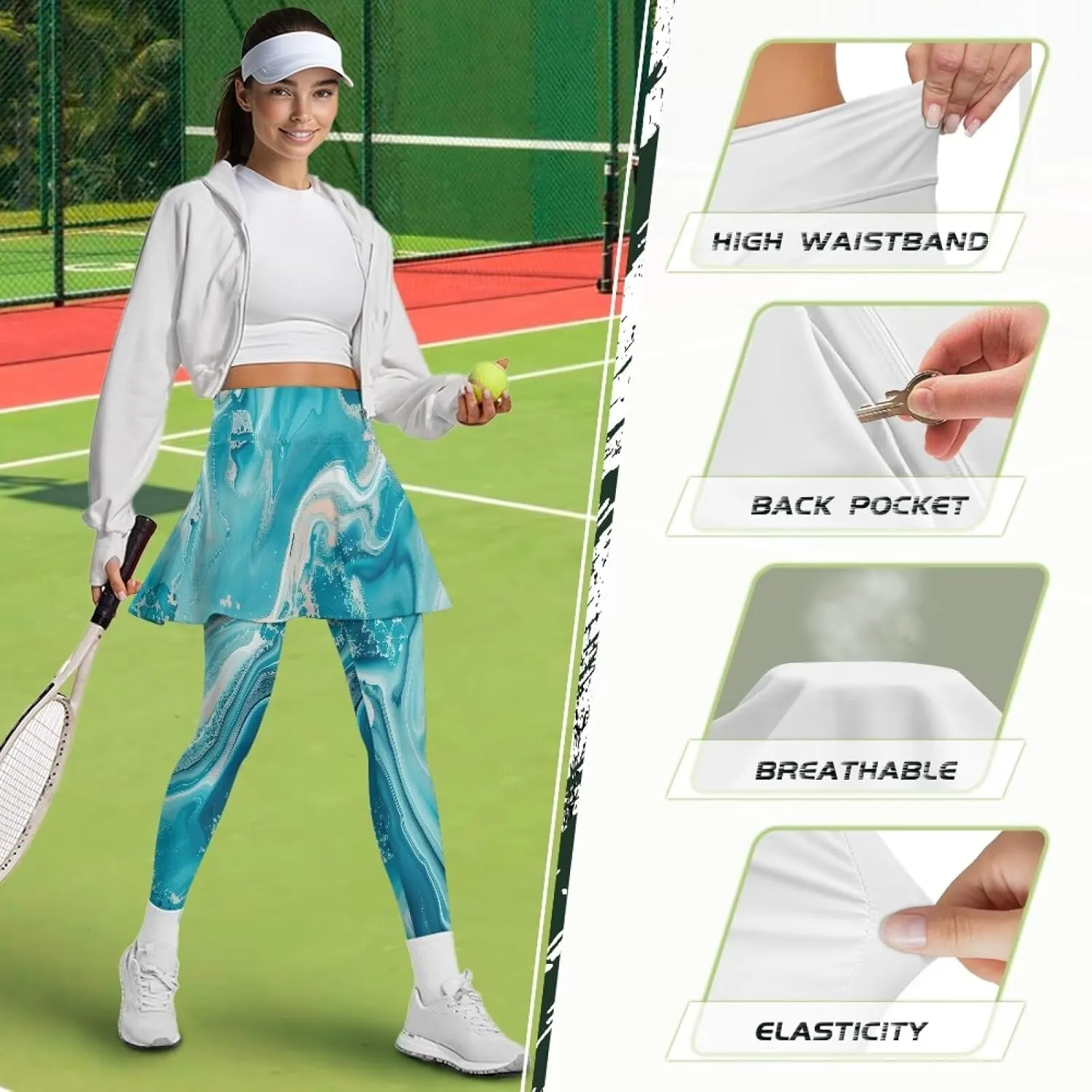 Womens Skirted Legging Tummy Control Tennis Leggings Clothes Sport Tights Gathered Skirt Ultra Soft Skirted Capris