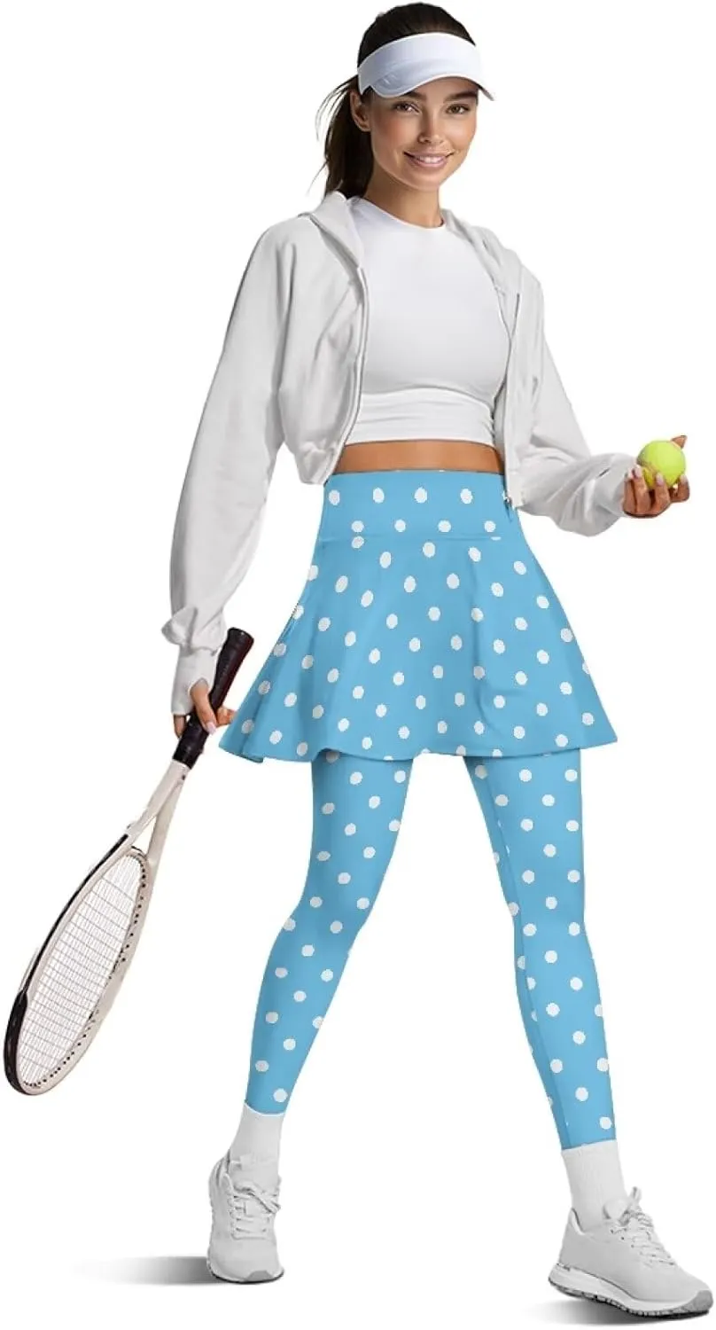 Womens Skirted Legging Tummy Control Tennis Leggings Clothes Sport Tights Gathered Skirt Ultra Soft Skirted Capris