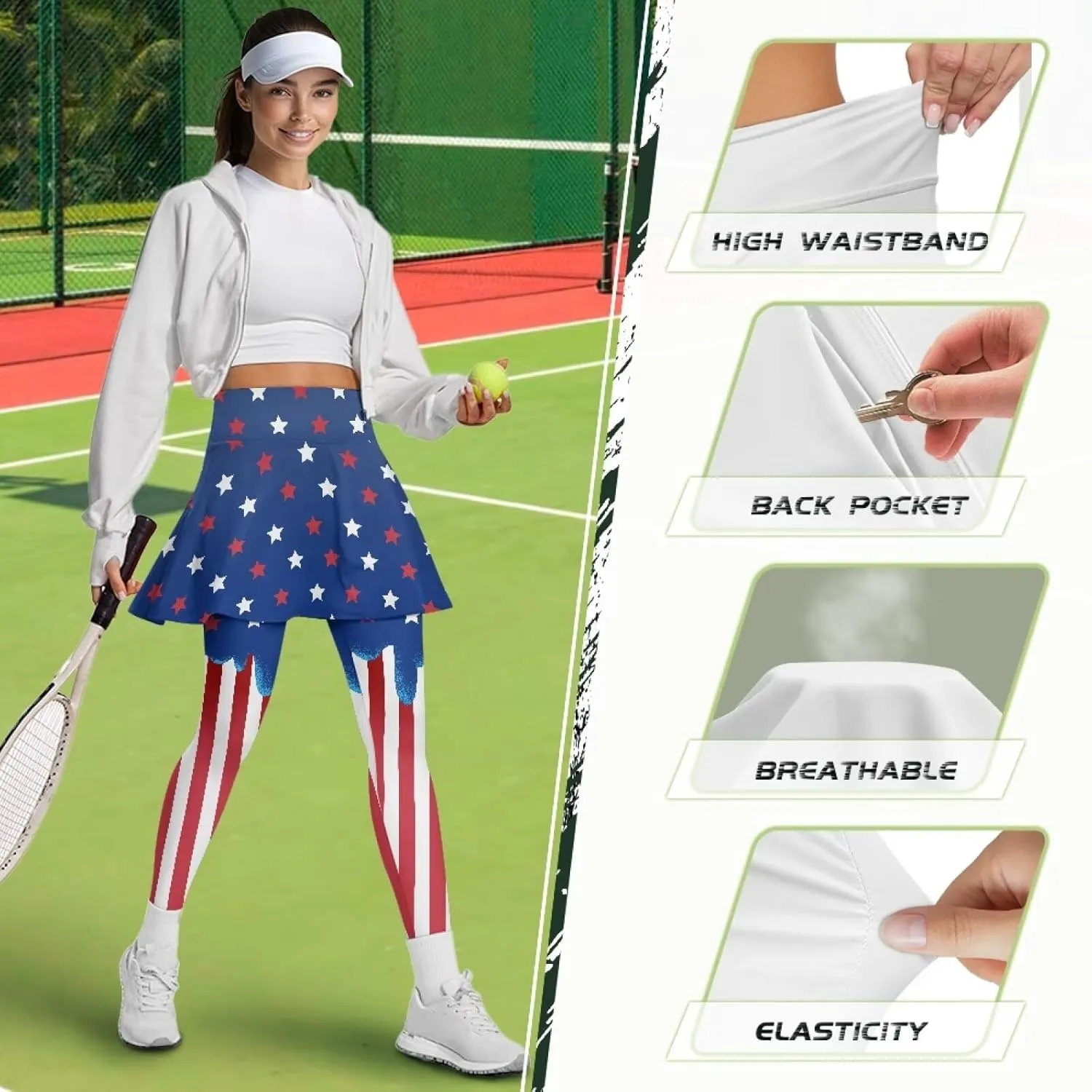 Womens Skirted Legging Tummy Control Tennis Leggings Clothes Sport Tights Gathered Skirt Ultra Soft Skirted Capris