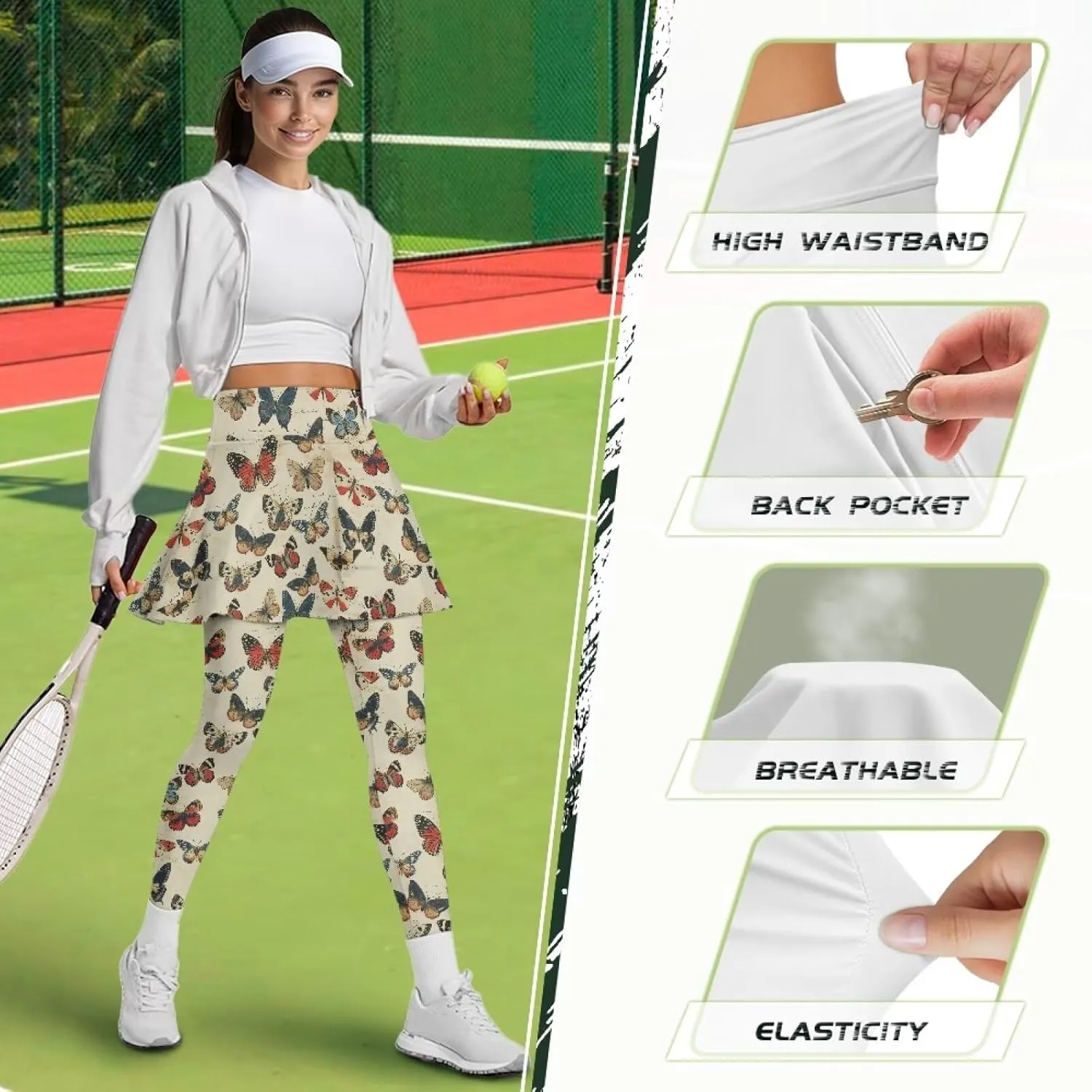 Womens Skirted Legging Tummy Control Tennis Leggings Clothes Sport Tights Gathered Skirt Ultra Soft Skirted Capris