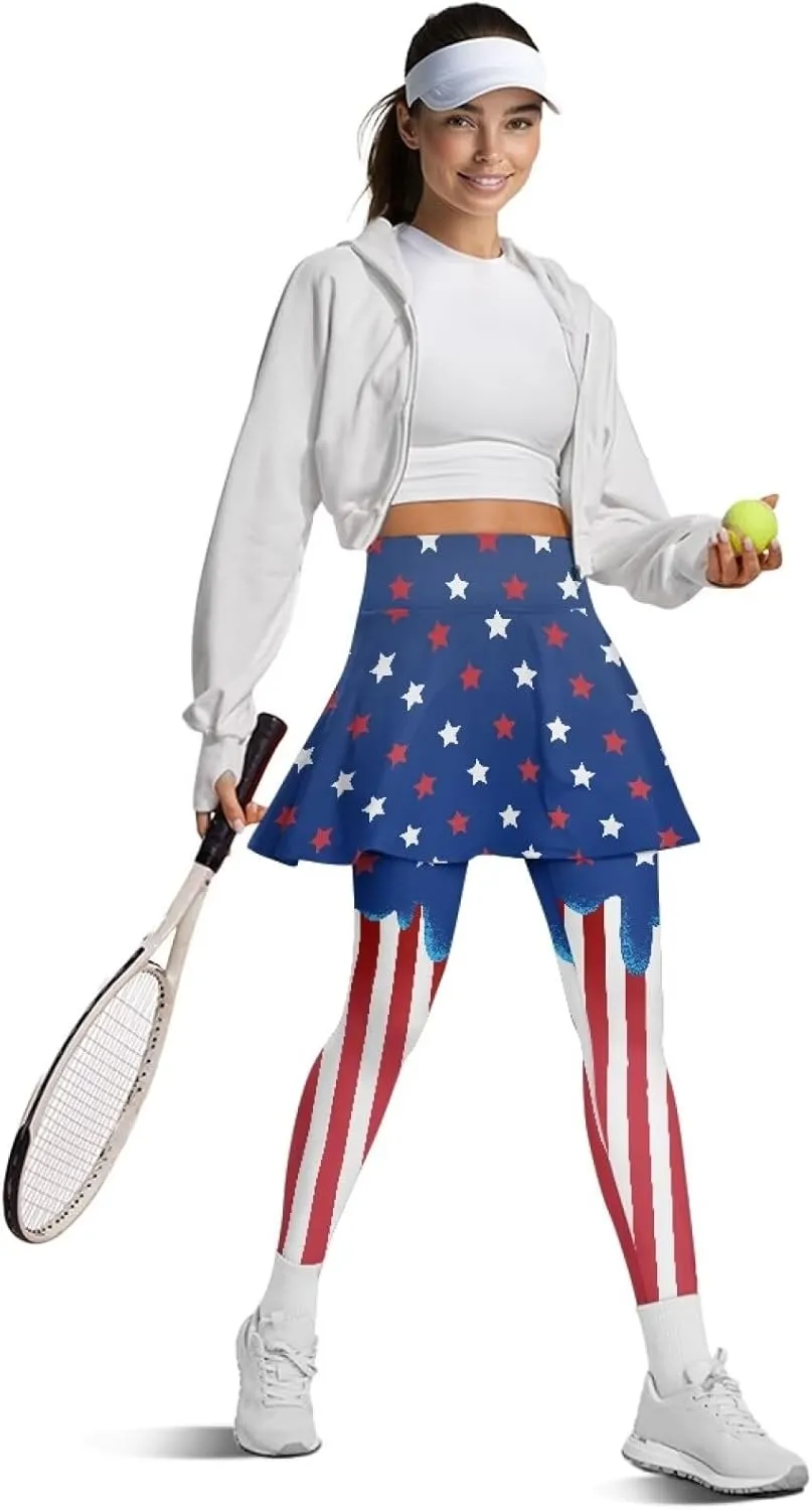 Womens Skirted Legging Tummy Control Tennis Leggings Clothes Sport Tights Gathered Skirt Ultra Soft Skirted Capris