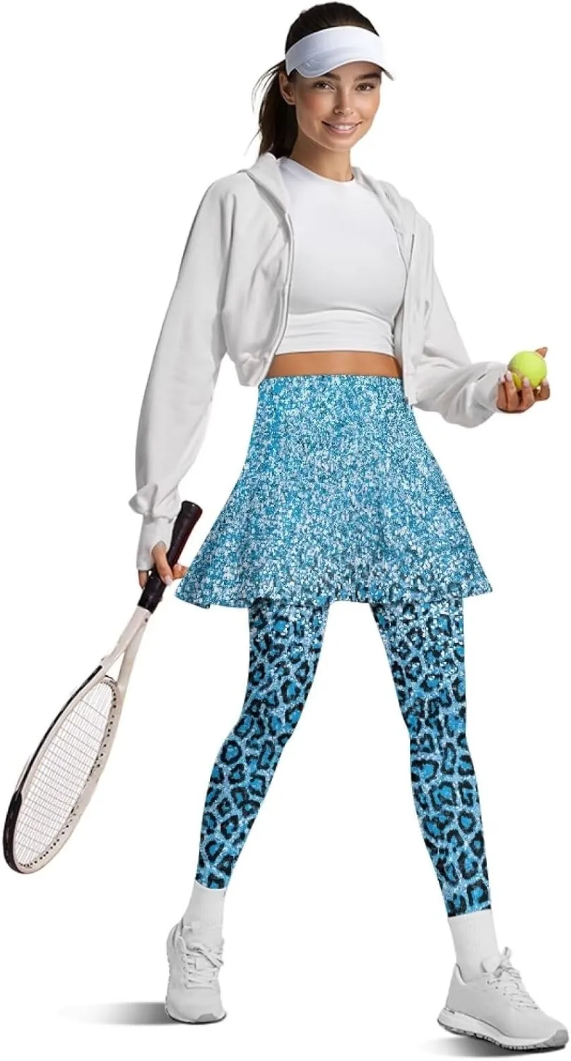 Womens Skirted Legging Tummy Control Tennis Leggings Clothes Sport Tights Gathered Skirt Ultra Soft Skirted Capris