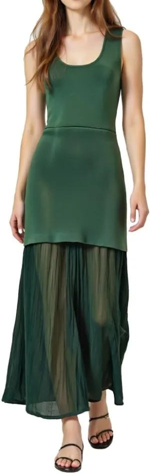 Women's Stylish Combination Ankle-Length Dress, Sleeveless U-Neck Knit Top with Pleated Skirt