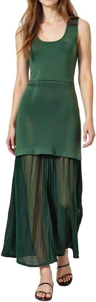 Women's Stylish Combination Ankle-Length Dress, Sleeveless U-Neck Knit Top with Pleated Skirt