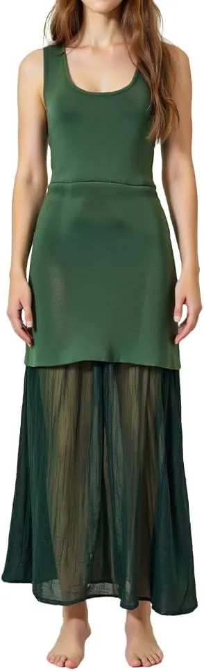 Women's Stylish Combination Ankle-Length Dress, Sleeveless U-Neck Knit Top with Pleated Skirt
