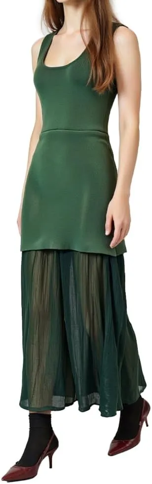 Women's Stylish Combination Ankle-Length Dress, Sleeveless U-Neck Knit Top with Pleated Skirt