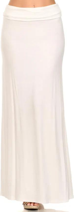 Women's Stylish Spandex Comfy Fold-Over Flare Long Maxi Skirt Made in USA
