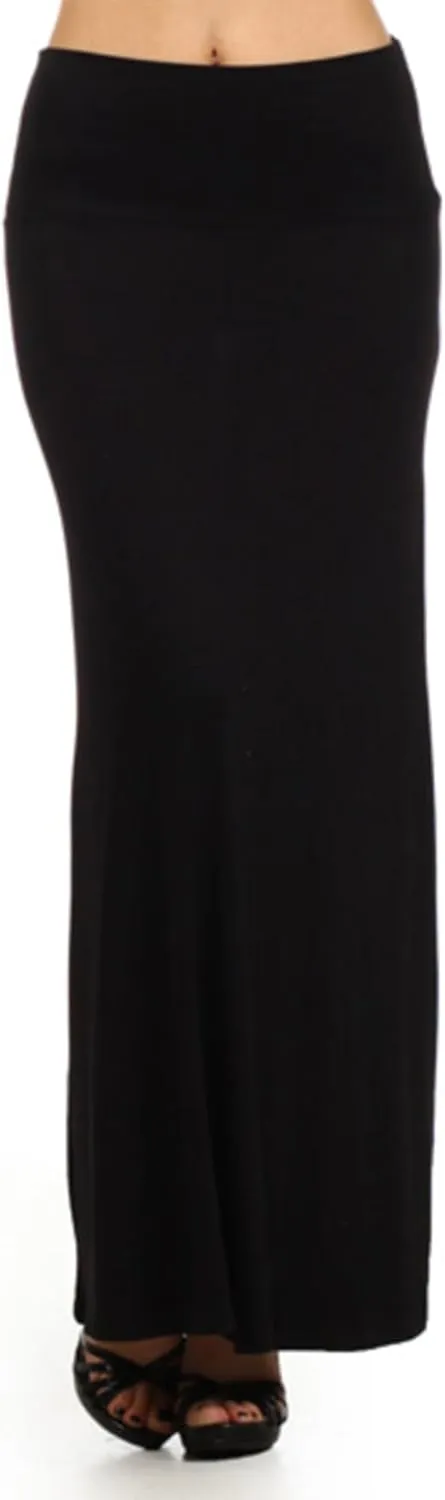 Women's Stylish Spandex Comfy Fold-Over Flare Long Maxi Skirt Made in USA