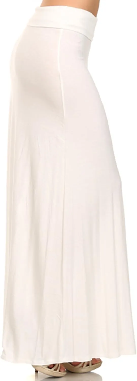 Women's Stylish Spandex Comfy Fold-Over Flare Long Maxi Skirt Made in USA