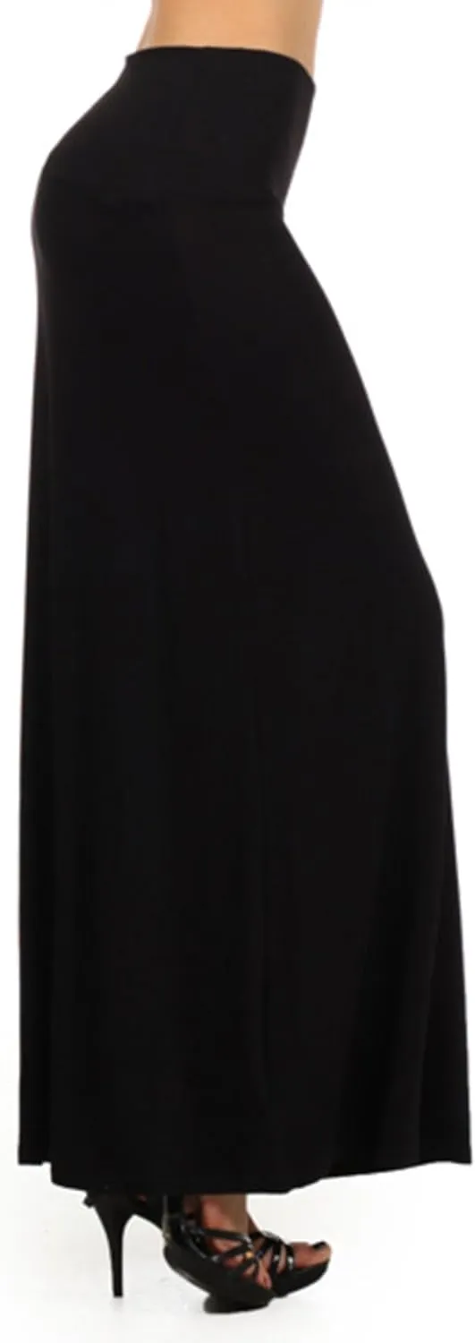 Women's Stylish Spandex Comfy Fold-Over Flare Long Maxi Skirt Made in USA