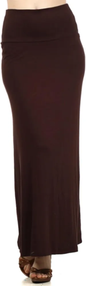 Women's Stylish Spandex Comfy Fold-Over Flare Long Maxi Skirt Made in USA