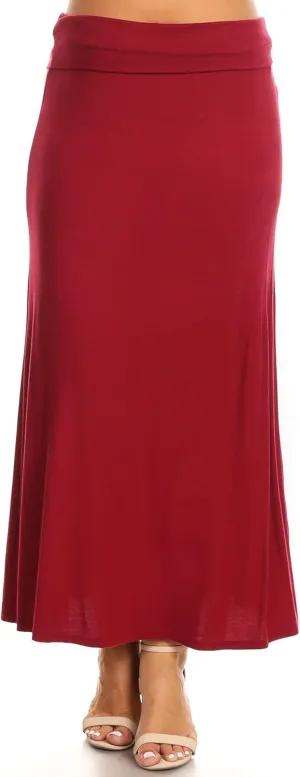 Women's Stylish Spandex Comfy Fold-Over Flare Long Maxi Skirt Made in USA
