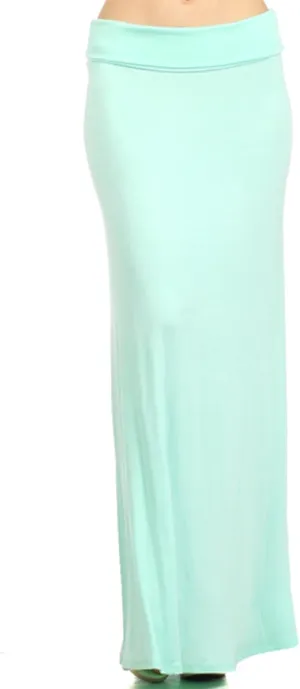 Women's Stylish Spandex Comfy Fold-Over Flare Long Maxi Skirt Made in USA