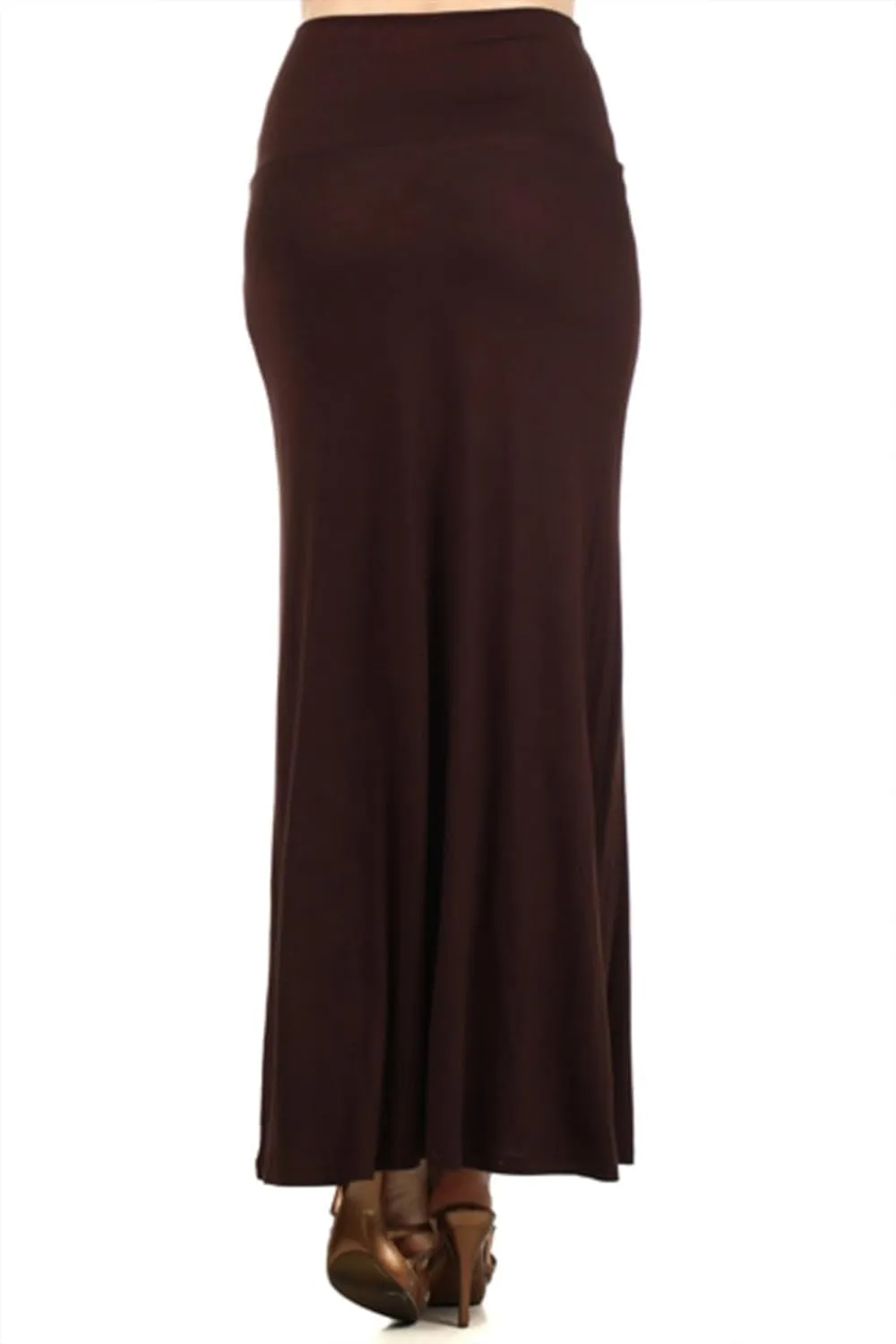 Women's Stylish Spandex Comfy Fold-Over Flare Long Maxi Skirt Made in USA