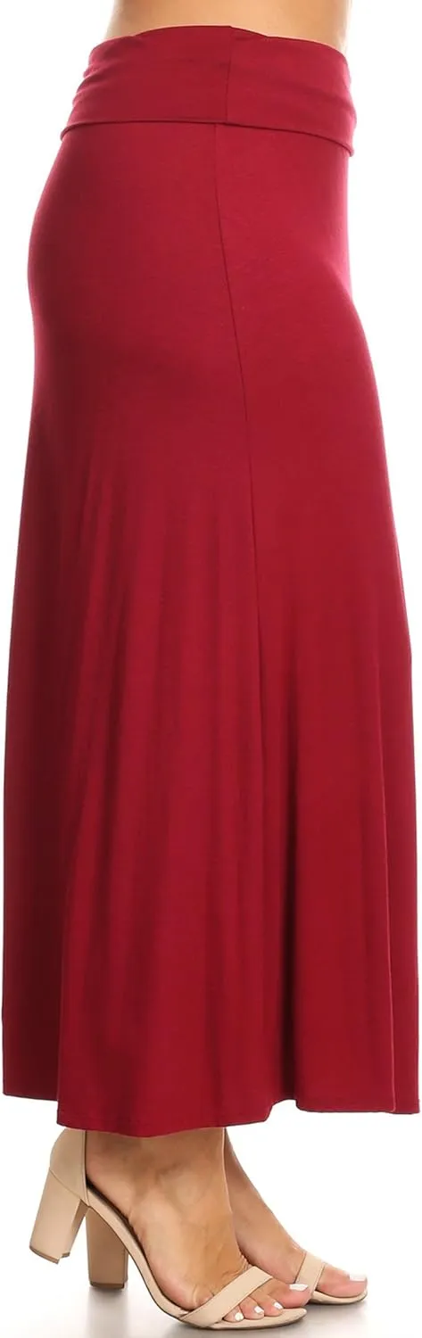 Women's Stylish Spandex Comfy Fold-Over Flare Long Maxi Skirt Made in USA