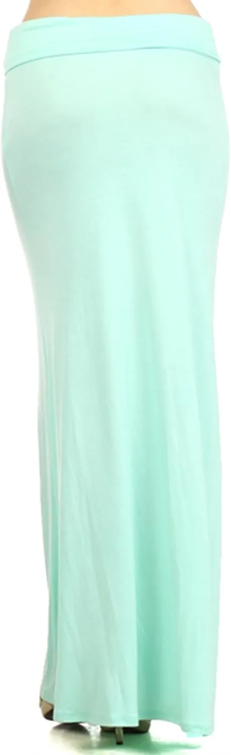 Women's Stylish Spandex Comfy Fold-Over Flare Long Maxi Skirt Made in USA