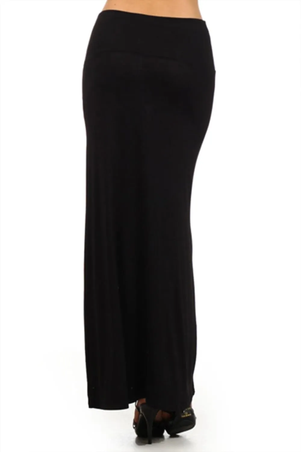 Women's Stylish Spandex Comfy Fold-Over Flare Long Maxi Skirt Made in USA