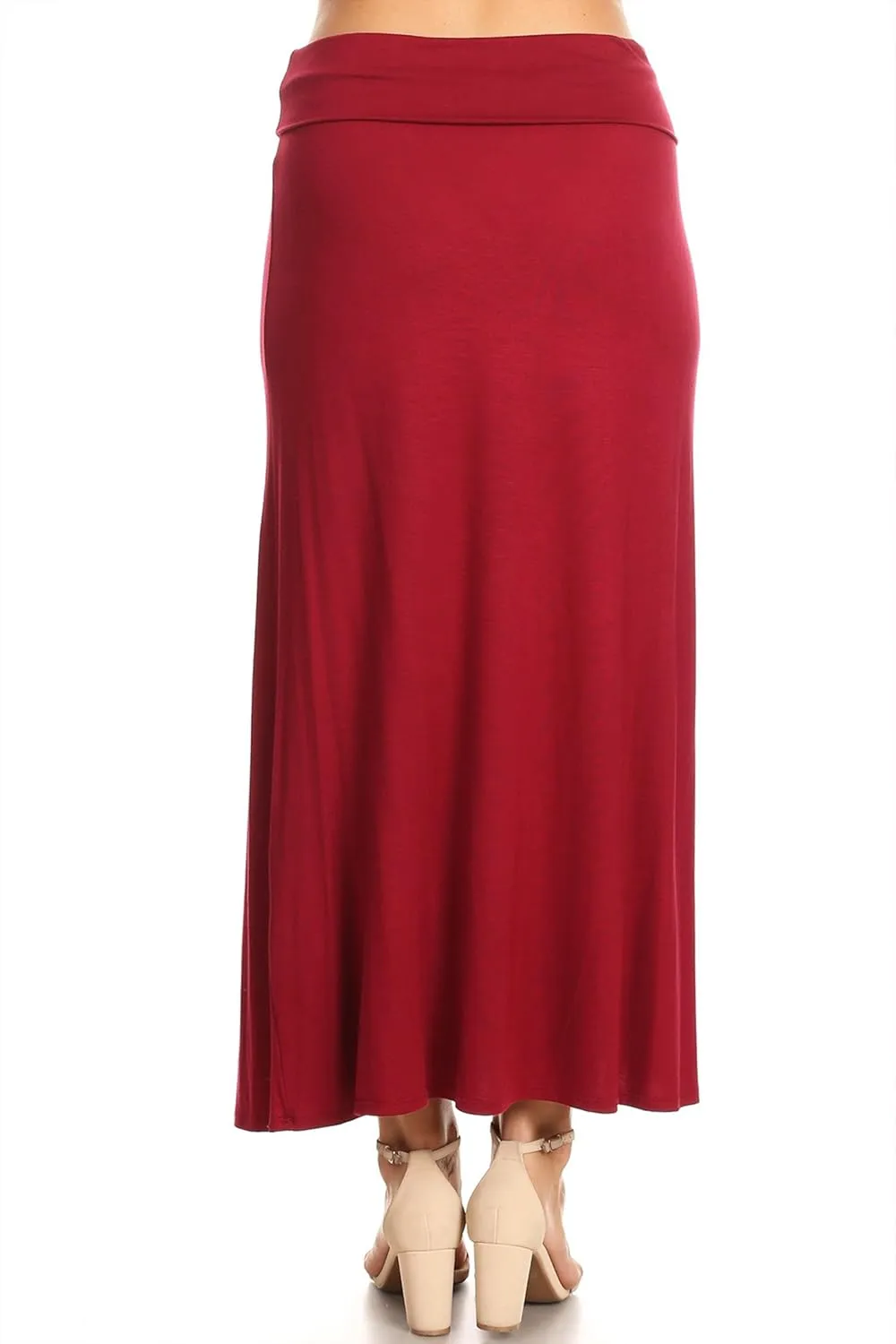 Women's Stylish Spandex Comfy Fold-Over Flare Long Maxi Skirt Made in USA