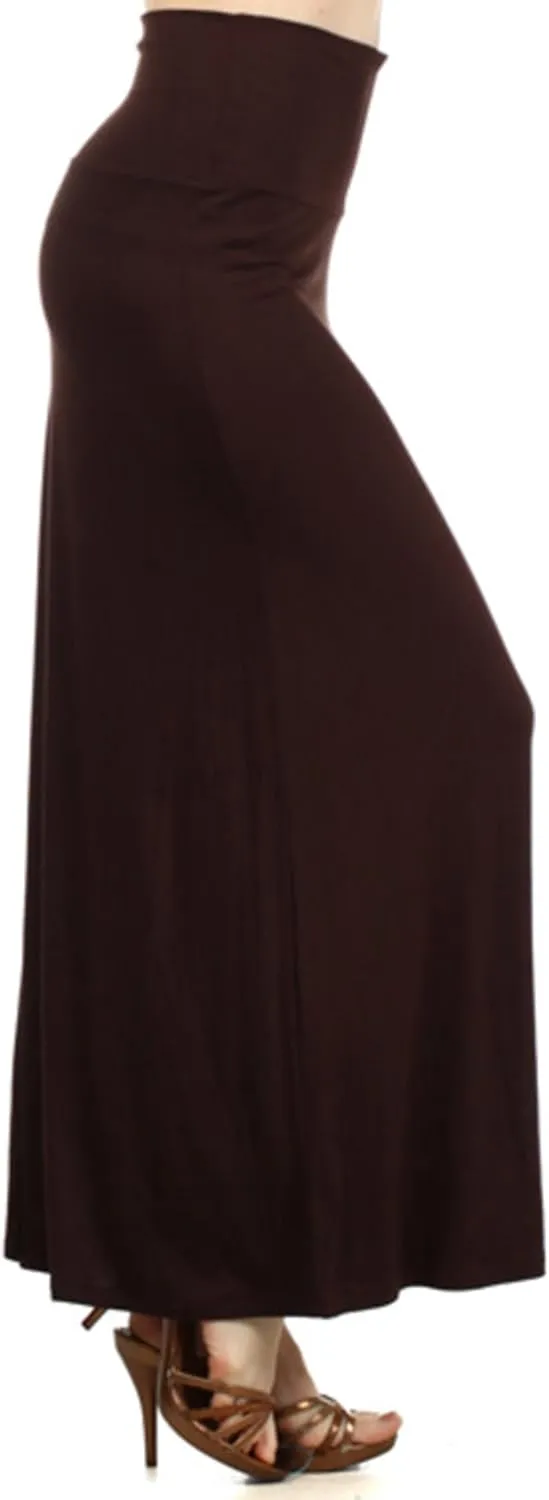 Women's Stylish Spandex Comfy Fold-Over Flare Long Maxi Skirt Made in USA