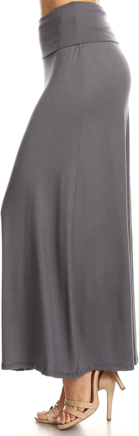 Women's Stylish Spandex Comfy Fold-Over Flare Long Maxi Skirt Made in USA