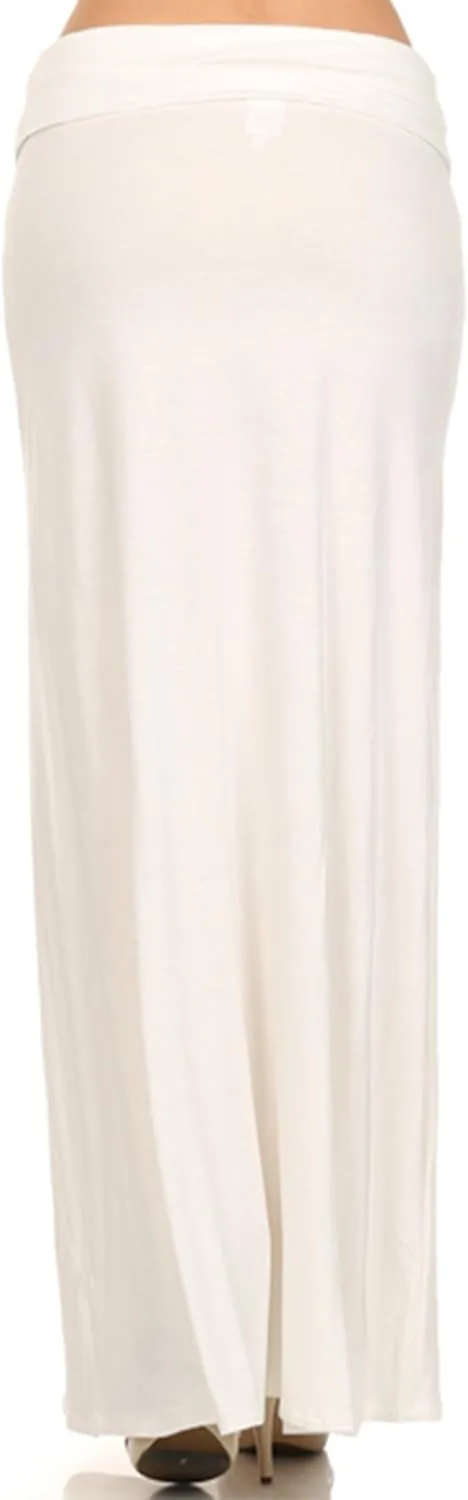 Women's Stylish Spandex Comfy Fold-Over Flare Long Maxi Skirt Made in USA