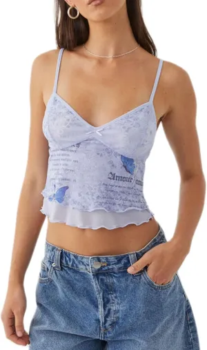 Women's Summer Camisoles Tank Tops V Neck Spaghetti Straps Floral Pattern Ruffled Going Out Tops