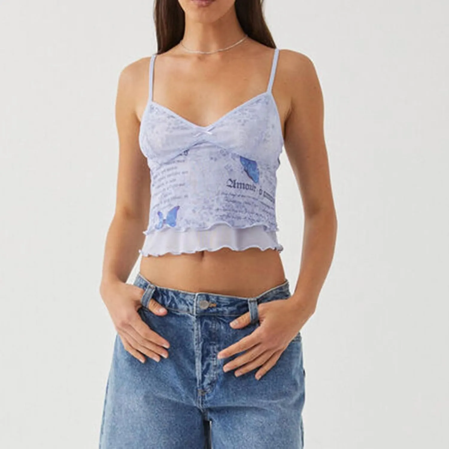 Women's Summer Camisoles Tank Tops V Neck Spaghetti Straps Floral Pattern Ruffled Going Out Tops