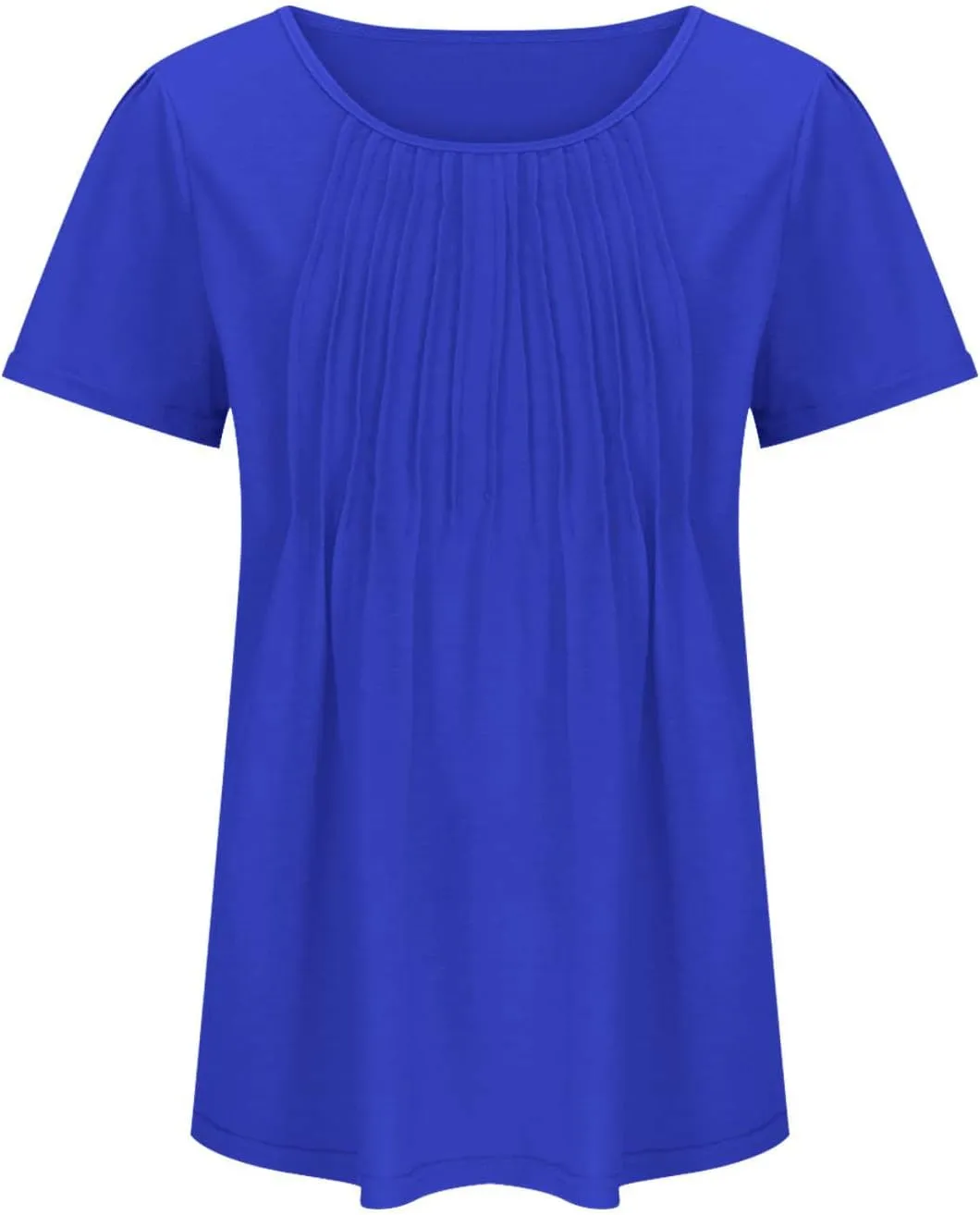Womens Summer Short Sleeve Pleated Tops Crew Neck Puff Sleeve Blouses Tunic Tops 2024 Loose Fit Dressy Casual T Shirts