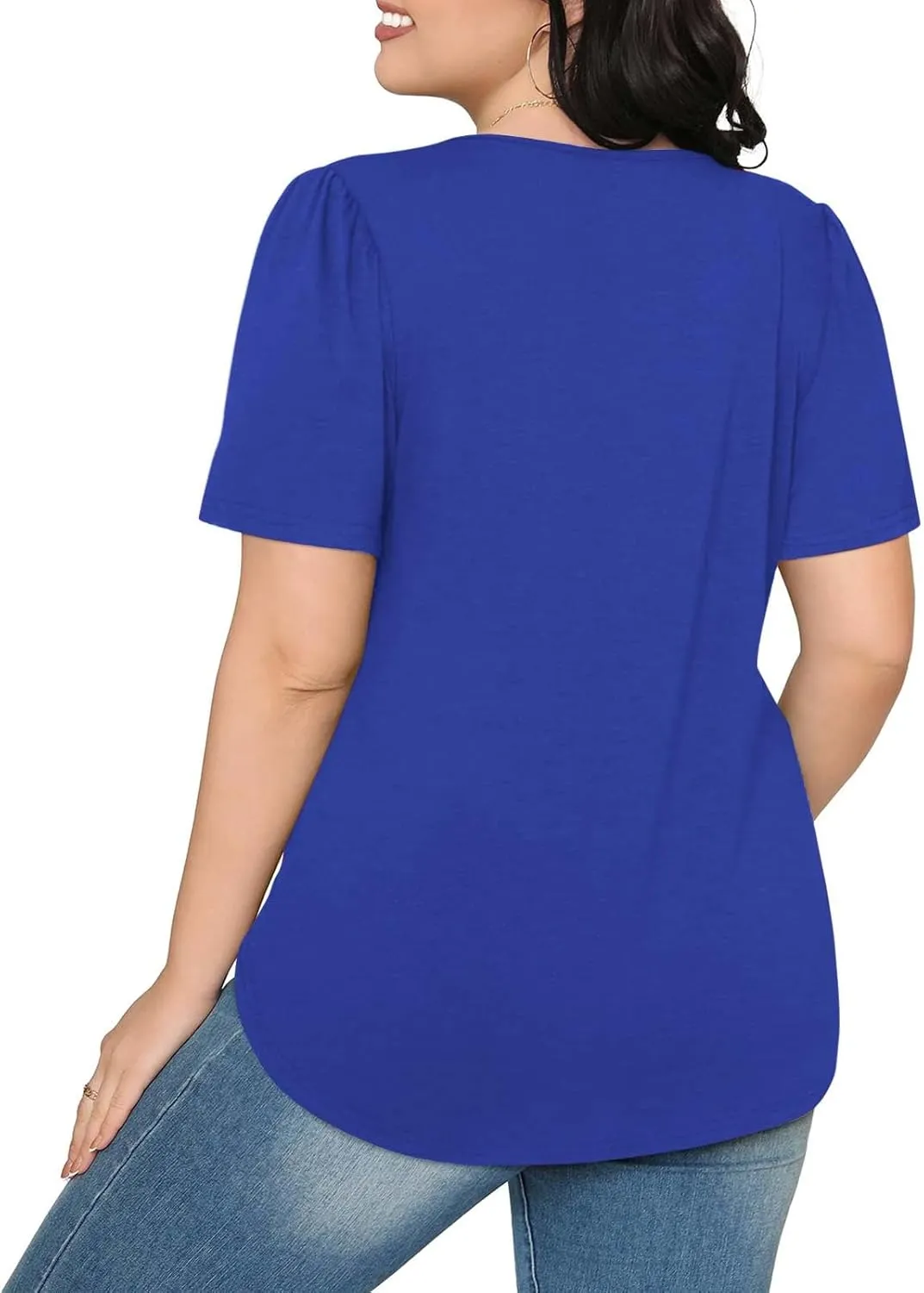 Womens Summer Short Sleeve Pleated Tops Crew Neck Puff Sleeve Blouses Tunic Tops 2024 Loose Fit Dressy Casual T Shirts