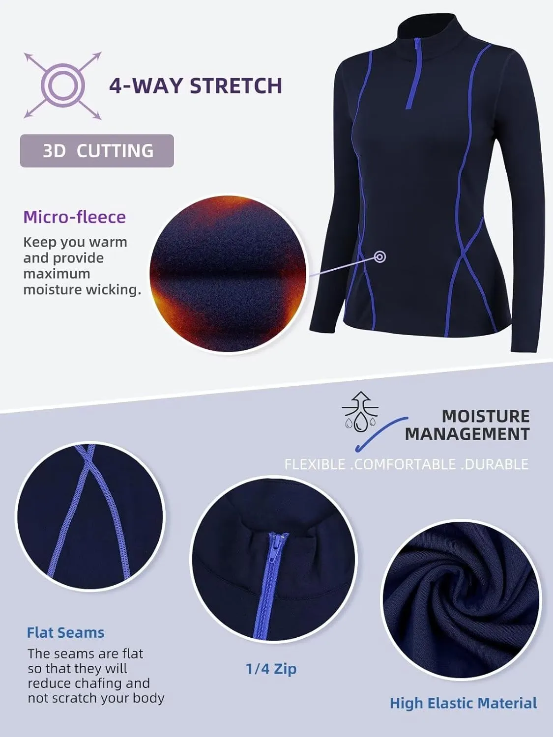 Women's Thermal Long Sleeve Sweat Shirts 1/4 Zip Running Pullover Quick Dry Jogging Outfits Base Layer for Women