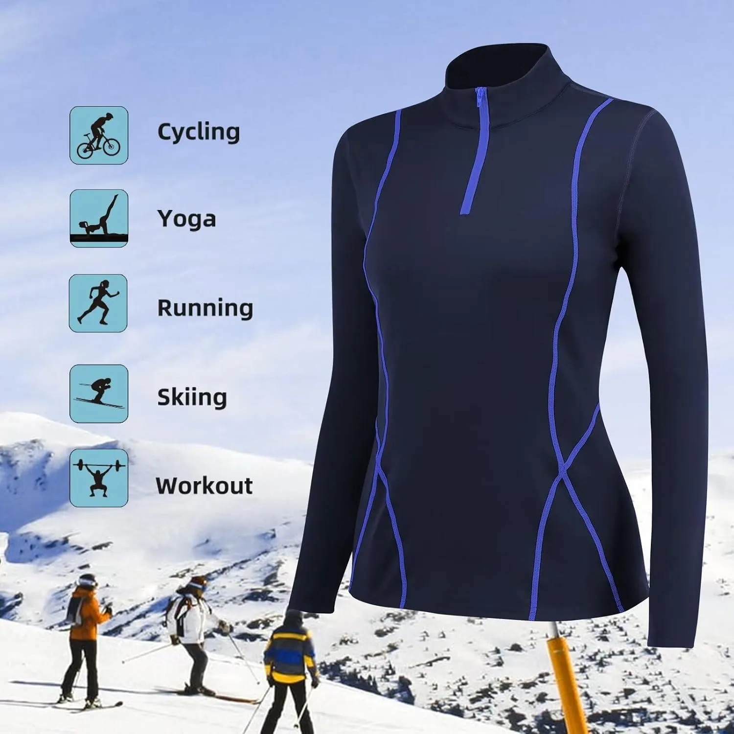 Women's Thermal Long Sleeve Sweat Shirts 1/4 Zip Running Pullover Quick Dry Jogging Outfits Base Layer for Women
