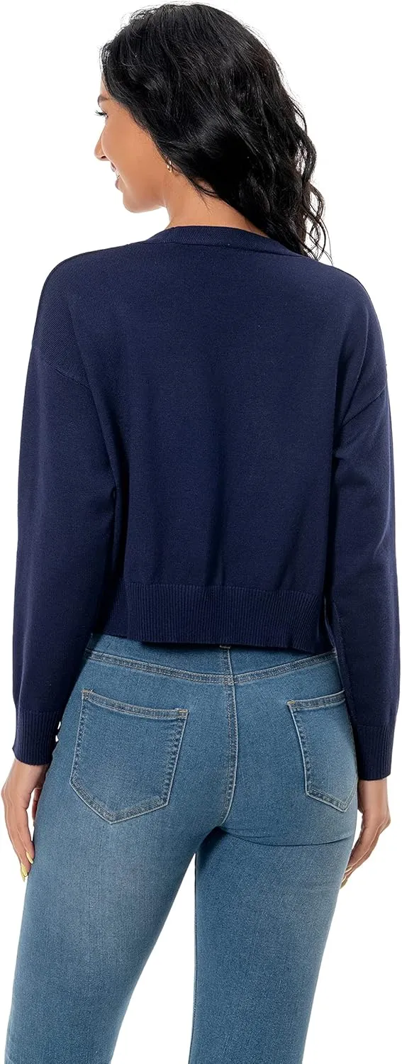 Women's V Neck Long Sleeve Cropped Cardigan Sweaters Solid Button Down Knit Bolero Shrugs