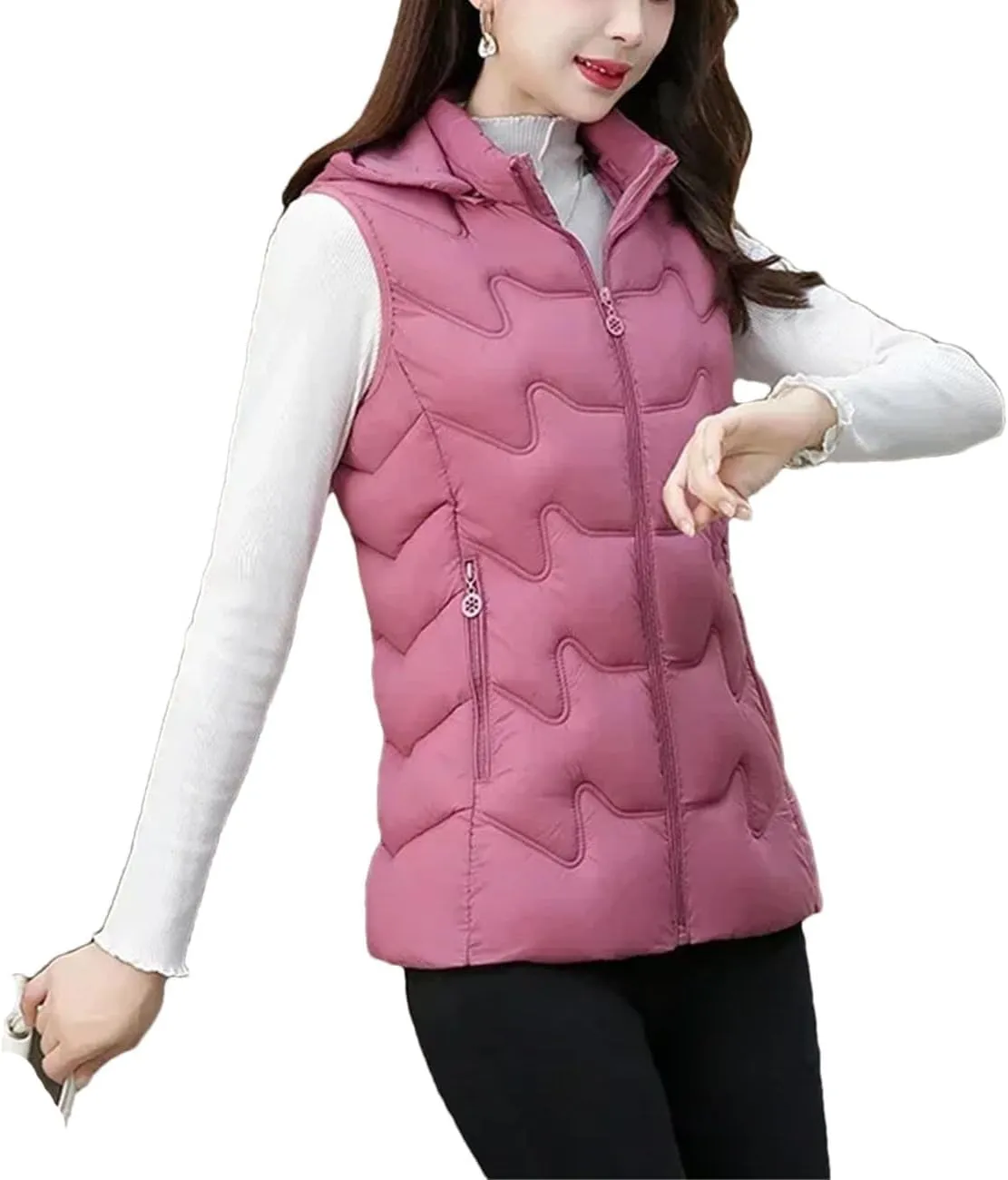 Women's Waistcoat Vest Padded Sleeveless Jacket Winter Warm Cotton Padded Puffer Vest Tops Outwear Hooded Coats