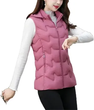 Women's Waistcoat Vest Padded Sleeveless Jacket Winter Warm Cotton Padded Puffer Vest Tops Outwear Hooded Coats