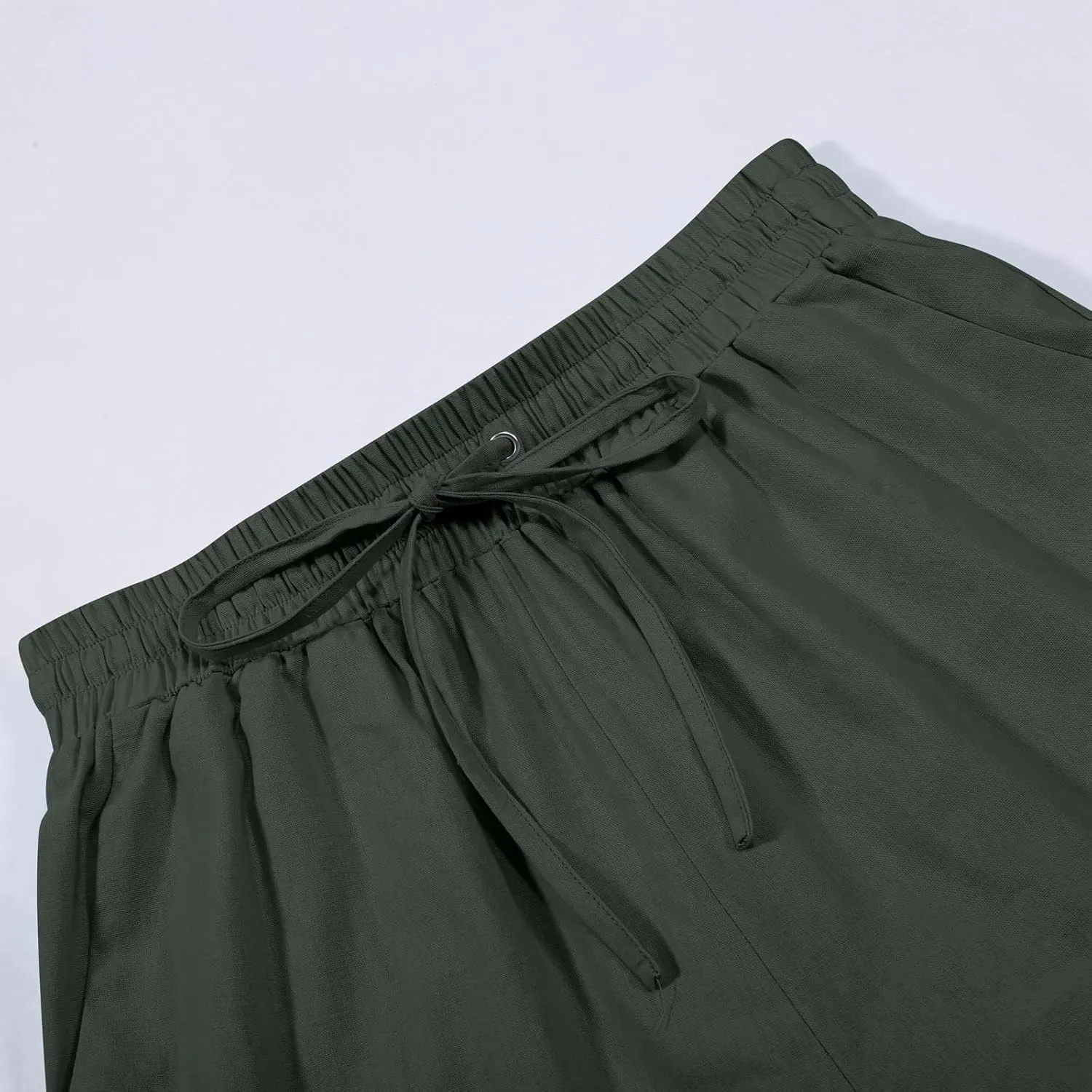 Women's Wide Leg Linen Pants Summer Casual Elastic High Waist Palazzo Pant Dress Tie Knot Trouser with Pocket