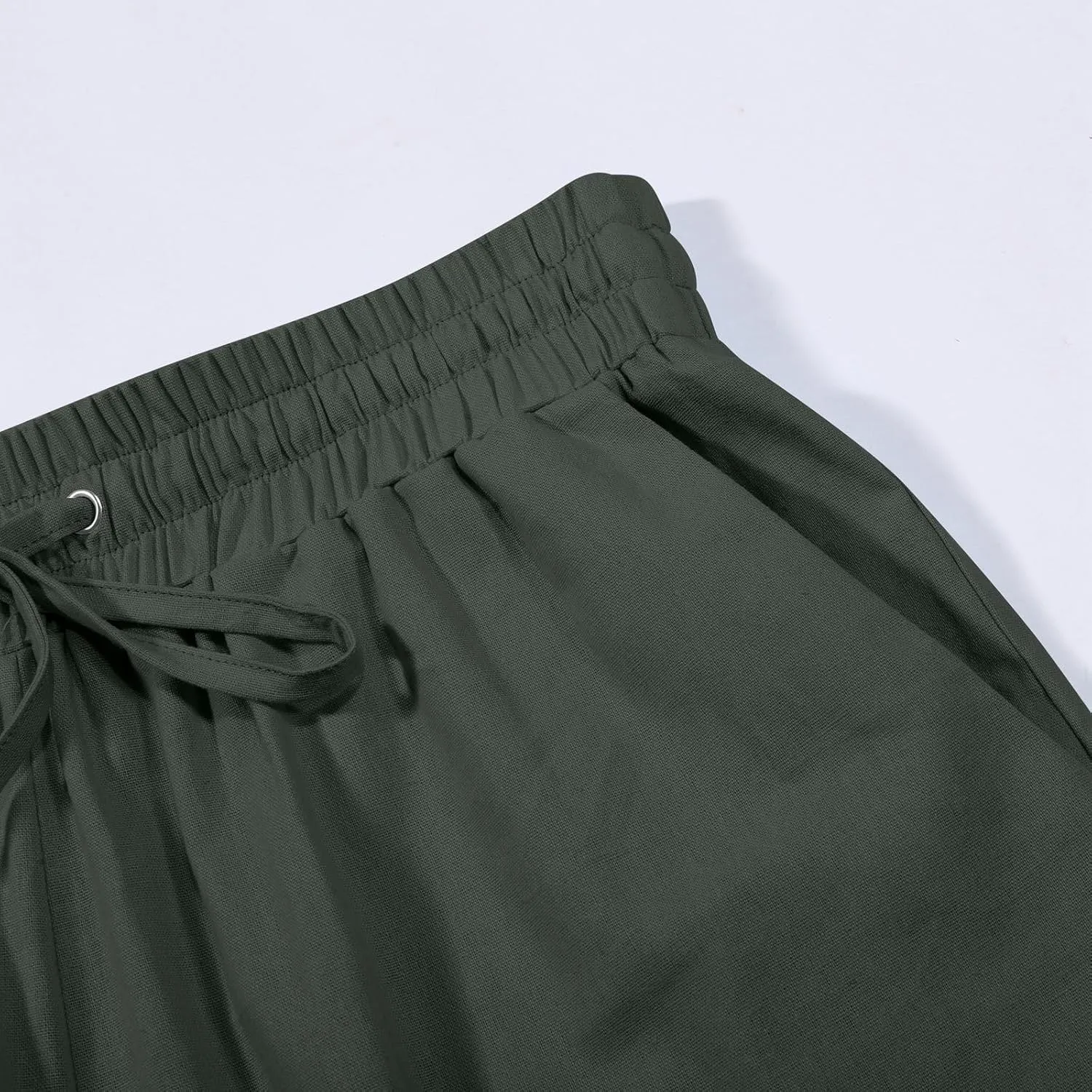 Women's Wide Leg Linen Pants Summer Casual Elastic High Waist Palazzo Pant Dress Tie Knot Trouser with Pocket