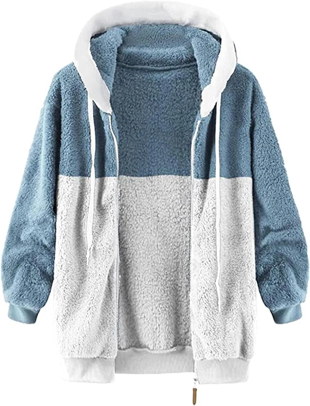 Women's Winter Coats Casual Fleece Jacket Sherpa Fuzzy Faux Shearling Coat Warm Hooded Zip Up Fuzzy Overcoat Outwear