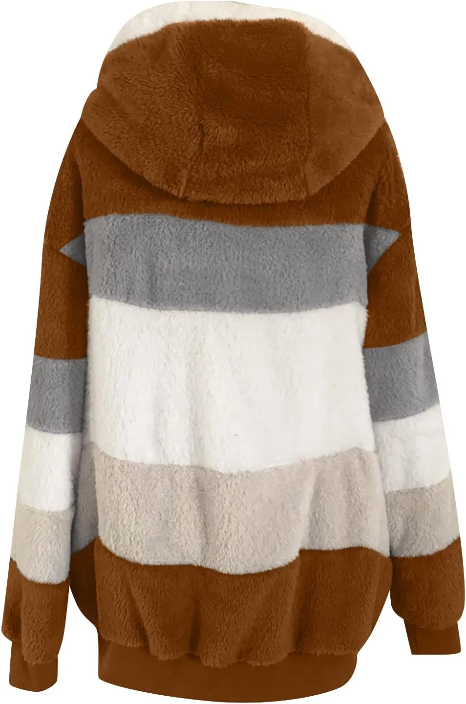 Women's Winter Coats Casual Fleece Jacket Sherpa Fuzzy Faux Shearling Coat Warm Hooded Zip Up Fuzzy Overcoat Outwear