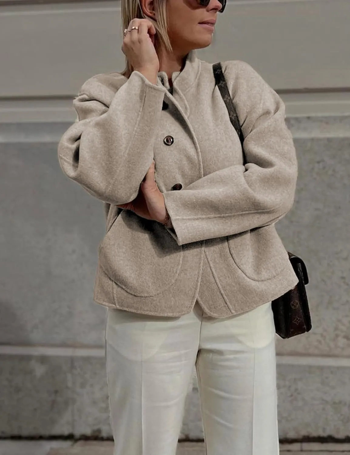 Womens Winter Coats Trendy Pea Coat Oversized Long Sleeve Jackets Short Casual Outerwear with Pockets
