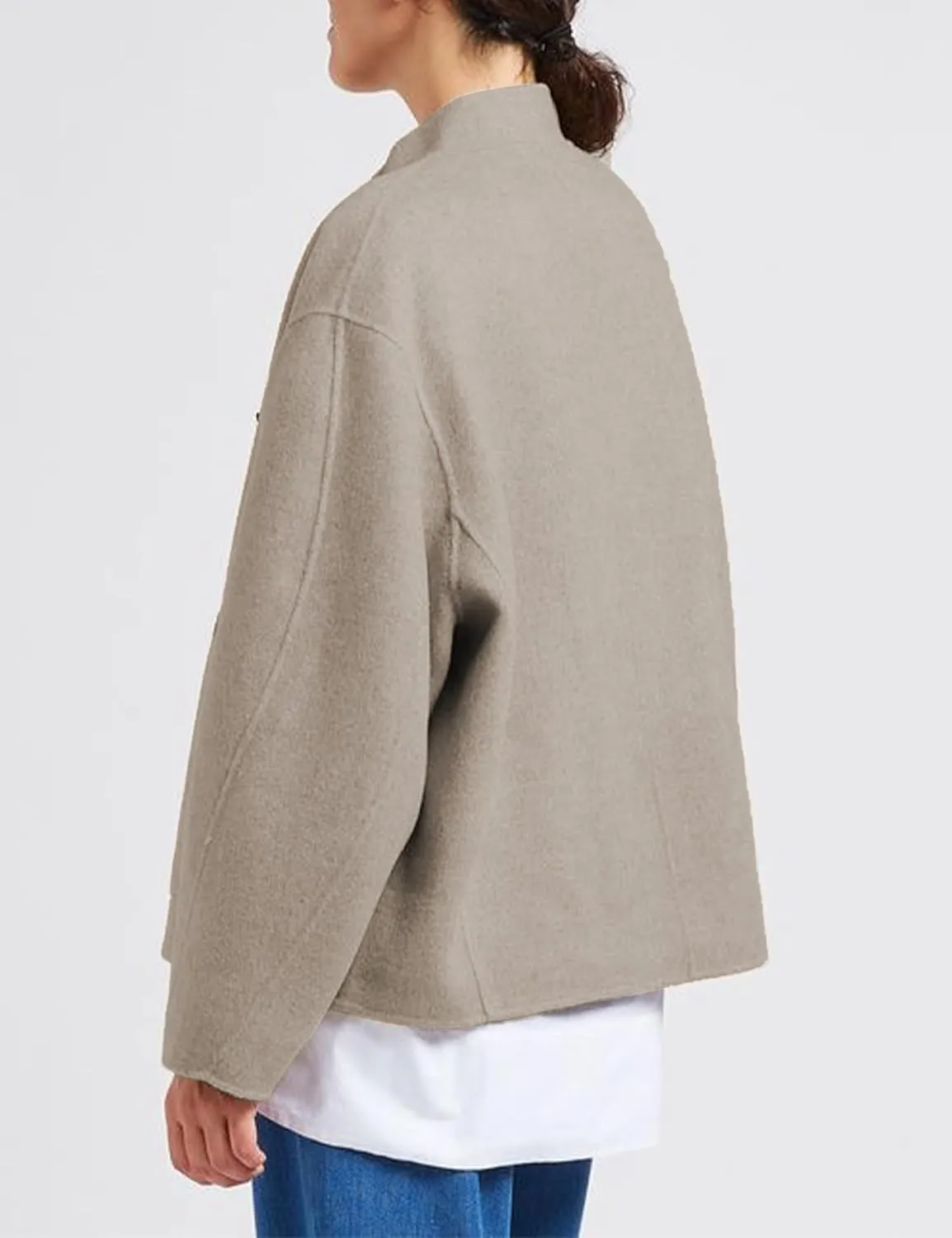 Womens Winter Coats Trendy Pea Coat Oversized Long Sleeve Jackets Short Casual Outerwear with Pockets