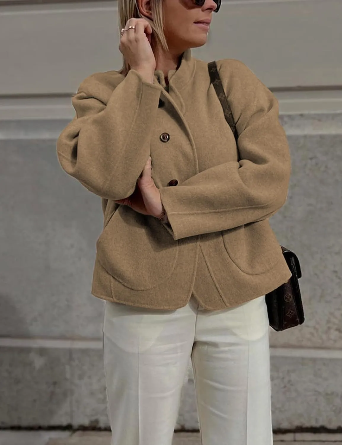 Womens Winter Coats Trendy Pea Coat Oversized Long Sleeve Jackets Short Casual Outerwear with Pockets