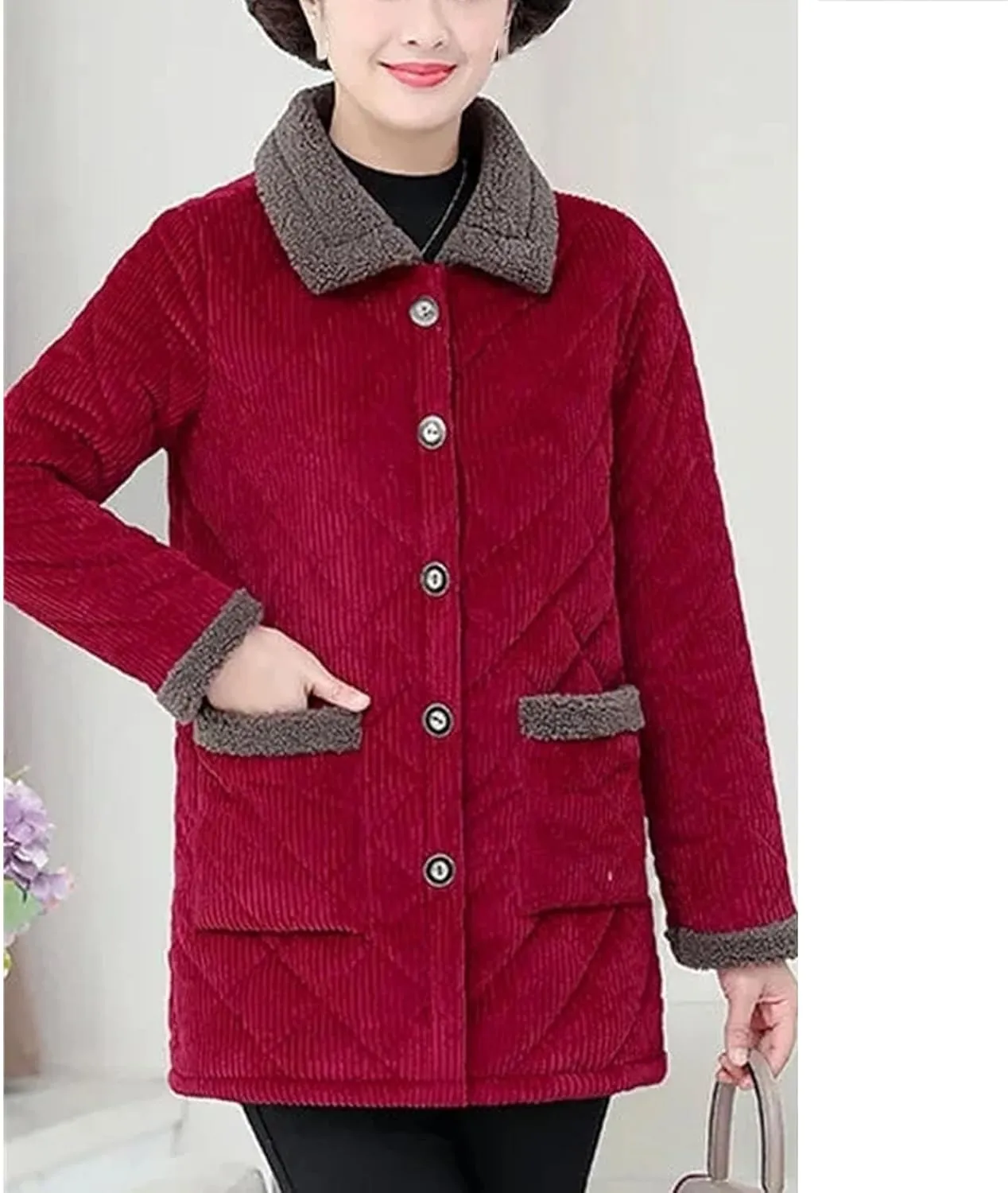 Women's Winter Jackets With Velvet Warm Corduroy Coat Middle-Aged Female Cotton Padded Jacket Outerwear