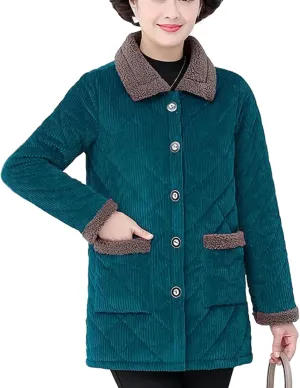 Women's Winter Jackets With Velvet Warm Corduroy Coat Middle-Aged Female Cotton Padded Jacket Outerwear