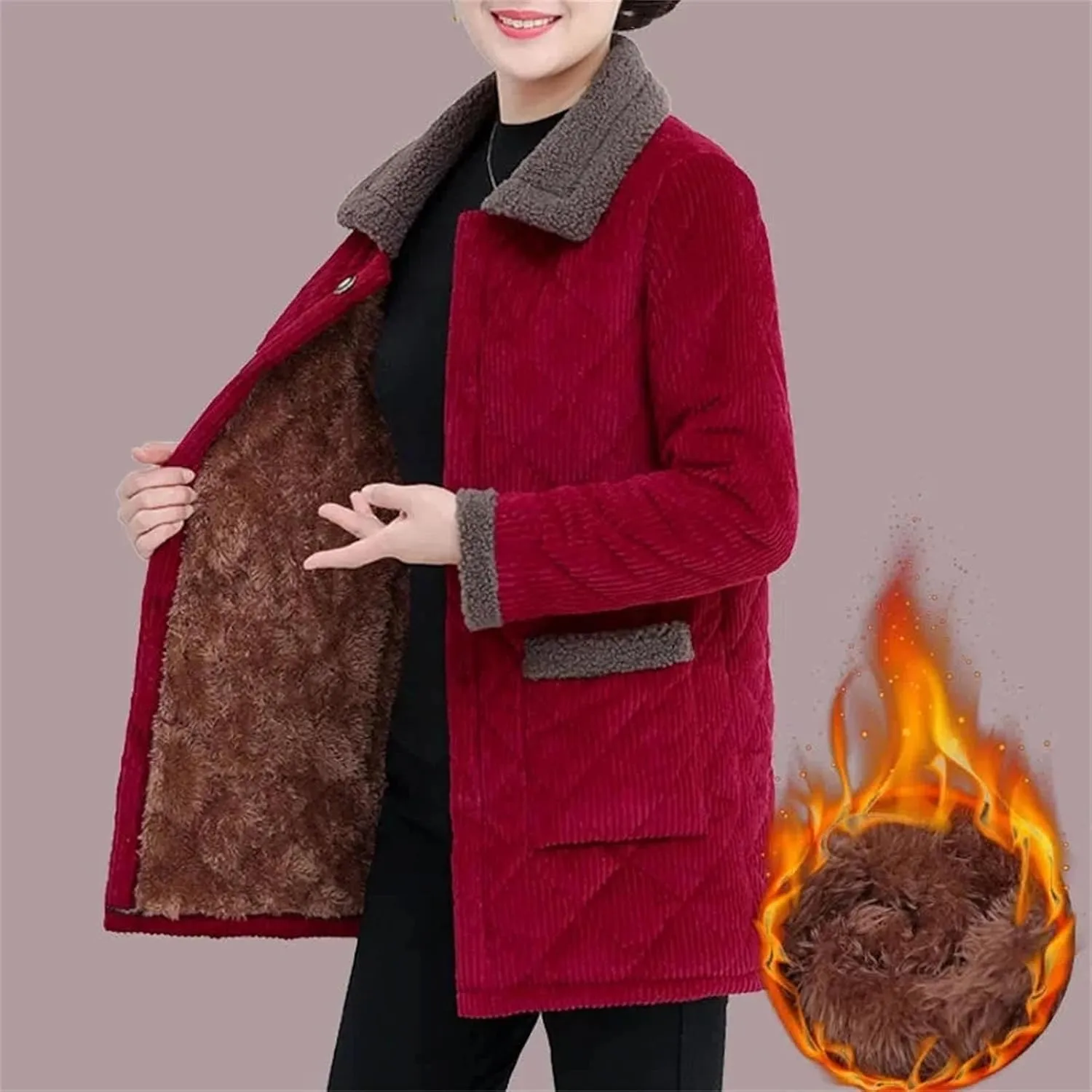Women's Winter Jackets With Velvet Warm Corduroy Coat Middle-Aged Female Cotton Padded Jacket Outerwear