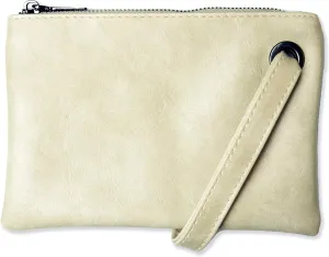 Womens Wristlet Clutch Handbag, Distressed PU Leather Purse, Stylish with Black Zipper Accents