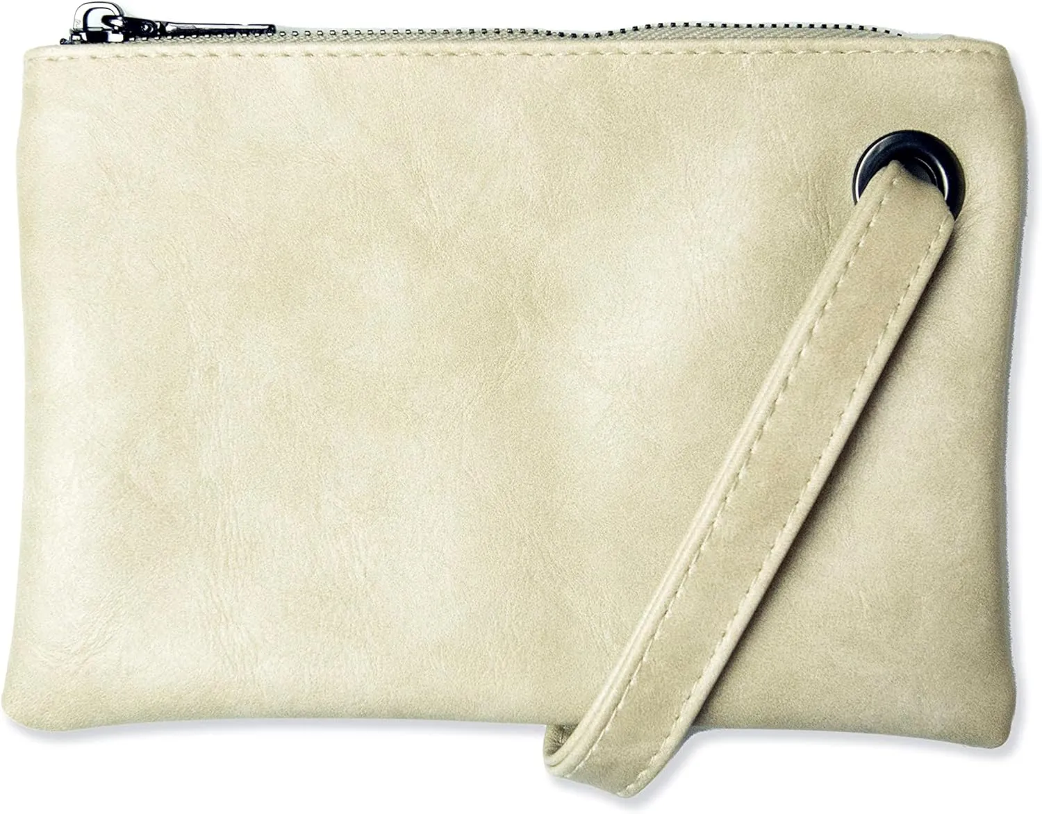 Womens Wristlet Clutch Handbag, Distressed PU Leather Purse, Stylish with Black Zipper Accents