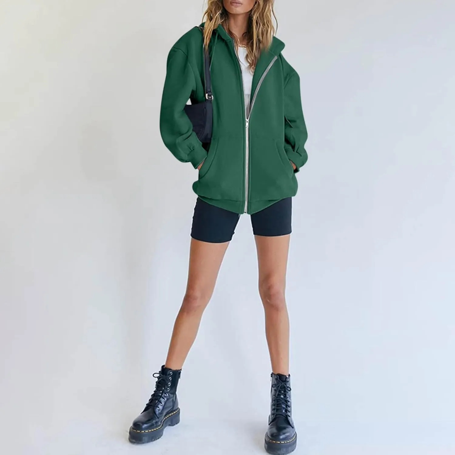 Womens Zip Up Hoodies Long Sleeve Oversized Sweatshirts Fleece Y2K Drawstring Fall Jackets with Pockets Outerwear